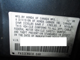 1996 HONDA CIVIC LX 4DR METALLIC BLUE 1.6L AT A15289